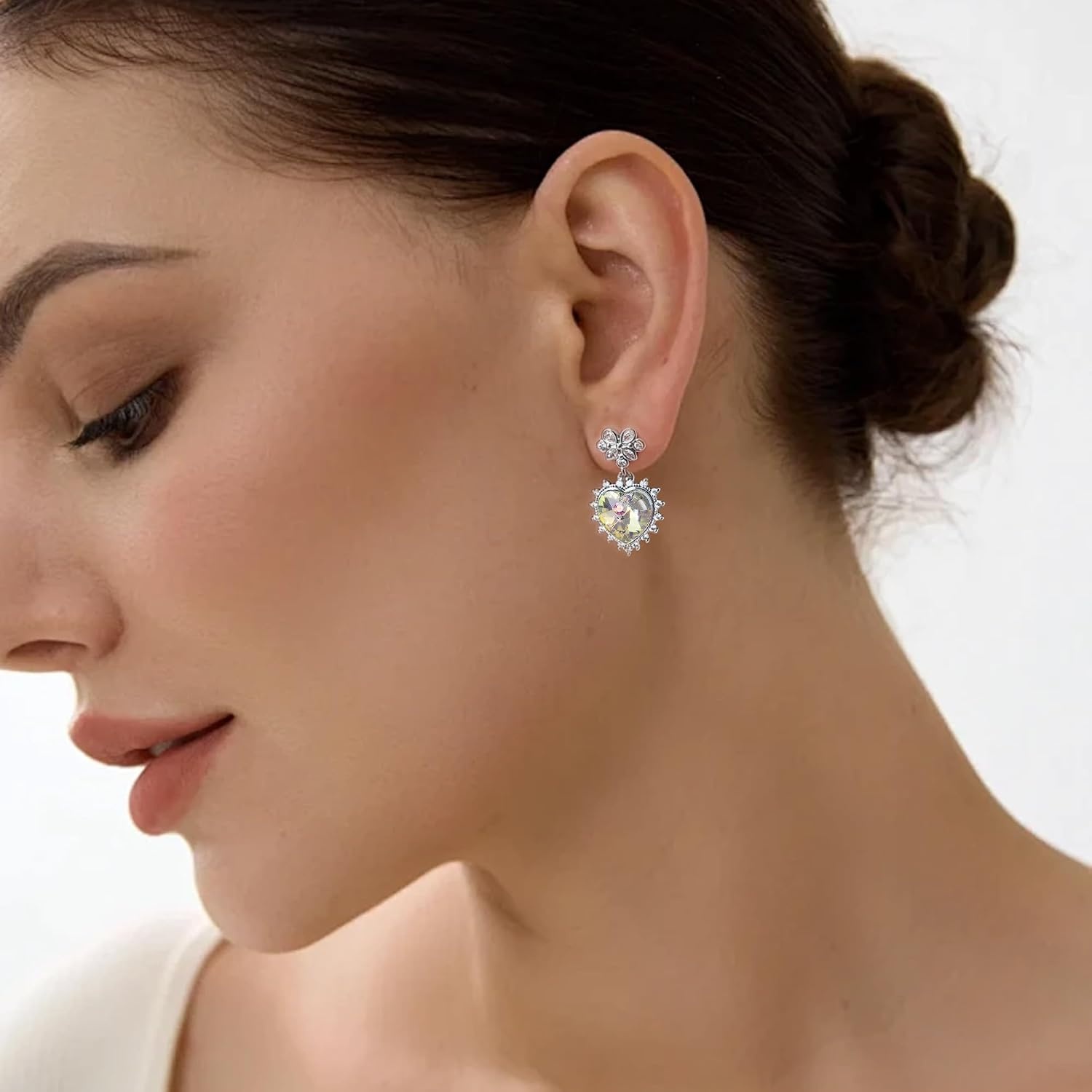 image:imageEVEVIC Austrian Crystal Vintage Sacred Heart Drop Earrings for Women Victorian Style 14k White Gold Plated Dangle Earring Jewelry GiftAurora Borealis