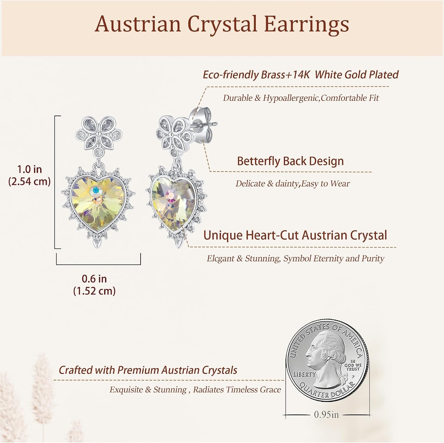 image:imageEVEVIC Austrian Crystal Vintage Sacred Heart Drop Earrings for Women Victorian Style 14k White Gold Plated Dangle Earring Jewelry GiftAurora Borealis
