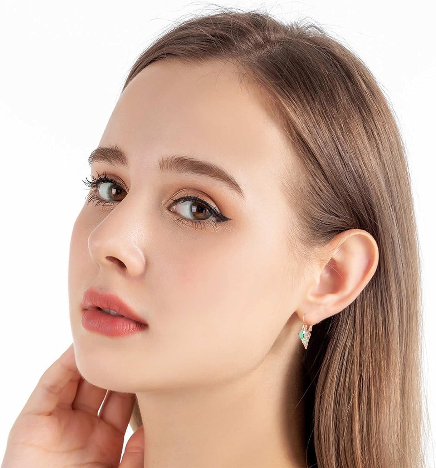 image:imageMulticolored Austrian Crystal Rhombus Drop Earrings for Women 14K Gold Plated Leverback Huggie Earrings Hypoallergenic Jewelry GiftGreen OpalAurora Borealis Crystal