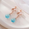 image:imageAustrian Crystal Baroque Drop Clip On Dangle Earrings for Women Non Pierced 14K Rose Gold Plated Hypoallergenic JewelryAquamarine