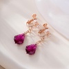 image:imageAustrian Crystal Baroque Drop Clip On Dangle Earrings for Women Non Pierced 14K Rose Gold Plated Hypoallergenic JewelryFuchsia