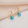 image:imageAustrian Crystal Bow Knot Dangle Drop Earrings for Women  cube austrian crystalCute bowknot ribbon14K gold plated brassgift boxsparkle CZAquamarine