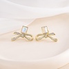 image:imageAustrian Crystal Bow Studs Drop Earrings for Women  14K gold plated brassCute ribbon bowrectangle crystalButterfly Claspgift boxAurora BorealisGold Tone