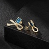 image:imageAustrian Crystal Bow Studs Drop Earrings for Women  14K gold plated brassCute ribbon bowrectangle crystalButterfly Claspgift boxDark BlueGold Tone