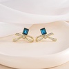 image:imageAustrian Crystal Bow Studs Drop Earrings for Women  14K gold plated brassCute ribbon bowrectangle crystalButterfly Claspgift boxDark BlueGold Tone