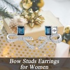 image:imageAustrian Crystal Bow Studs Drop Earrings for Women  14K gold plated brassCute ribbon bowrectangle crystalButterfly Claspgift boxDark BlueWhite Gold Tone