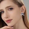 image:imageAustrian Crystal Bow Studs Drop Earrings for Women  14K gold plated brassCute ribbon bowrectangle crystalButterfly Claspgift boxDark BlueWhite Gold Tone