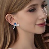 image:imageAustrian Crystal Bow Studs Drop Earrings for Women  14K gold plated brassCute ribbon bowrectangle crystalButterfly Claspgift boxDark BlueWhite Gold Tone
