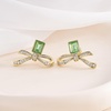 image:imageAustrian Crystal Bow Studs Drop Earrings for Women  14K gold plated brassCute ribbon bowrectangle crystalButterfly Claspgift boxFern GreenGold Tone