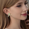 image:imageAustrian Crystal Bow Studs Drop Earrings for Women  14K gold plated brassCute ribbon bowrectangle crystalButterfly Claspgift boxFern GreenGold Tone