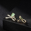image:imageAustrian Crystal Bow Studs Drop Earrings for Women  14K gold plated brassCute ribbon bowrectangle crystalButterfly Claspgift boxFern GreenGold Tone