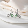 image:imageAustrian Crystal Bow Studs Drop Earrings for Women  14K gold plated brassCute ribbon bowrectangle crystalButterfly Claspgift boxFern GreenWhite Gold Tone