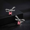 image:imageAustrian Crystal Bow Studs Drop Earrings for Women  14K gold plated brassCute ribbon bowrectangle crystalButterfly Claspgift boxRose PinkWhite Gold Tone