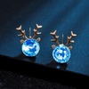image:imageAustrian Crystal Christmas Reindeer Stud Earrings for Women  14K gold plated brassCute Reindeerball crystalButterfly Claspgift boxAquamarine