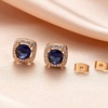 image:imageAustrian Crystal Cushion Cut Halo Stud Earrings for Women Fashion 925 Sterling Silver Hypoallergenic JewelryDark Blue