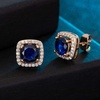 image:imageAustrian Crystal Cushion Cut Halo Stud Earrings for Women Fashion 925 Sterling Silver Hypoallergenic JewelryDark Blue