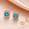 image:imageAustrian Crystal Cushion Cut Halo Stud Earrings for Women Fashion 925 Sterling Silver Hypoallergenic JewelryLight Blue