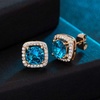 image:imageAustrian Crystal Cushion Cut Halo Stud Earrings for Women Fashion 925 Sterling Silver Hypoallergenic JewelryLight Blue