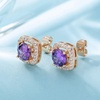 image:imageAustrian Crystal Cushion Cut Halo Stud Earrings for Women Fashion 925 Sterling Silver Hypoallergenic JewelryTanzanite