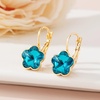 image:imageAustrian Crystal Flower Leverback Drop Earrings for Women 14K Rose Gold Plated Hypoallergenic JewelryBermuda Blue