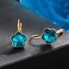 image:imageAustrian Crystal Flower Leverback Drop Earrings for Women 14K Rose Gold Plated Hypoallergenic JewelryBermuda Blue