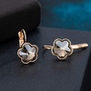image:imageAustrian Crystal Flower Leverback Drop Earrings for Women 14K Rose Gold Plated Hypoallergenic JewelryBlack
