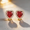 image:imageAustrian Crystal Halo Heart Clip on Earrings for Women  14K gold plated brassexquisite heart designcolorful crystalnonpiercedsoft silicone padsgift boxValentines Day giftRed