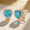 image:imageAustrian Crystal Halo Heart Clip on Earrings for Women  14K gold plated brassexquisite heart designcolorful crystalnonpiercedsoft silicone padsgift boxValentines Day giftLight Blue