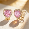 image:imageAustrian Crystal Halo Heart Clip on Earrings for Women  14K gold plated brassexquisite heart designcolorful crystalnonpiercedsoft silicone padsgift boxValentines Day giftPink