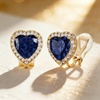 image:imageAustrian Crystal Halo Heart Clip on Earrings for Women  14K gold plated brassexquisite heart designcolorful crystalnonpiercedsoft silicone padsgift boxValentines Day giftDark Blue
