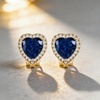 image:imageAustrian Crystal Halo Heart Clip on Earrings for Women  14K gold plated brassexquisite heart designcolorful crystalnonpiercedsoft silicone padsgift boxValentines Day giftDark Blue