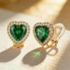 image:imageAustrian Crystal Halo Heart Clip on Earrings for Women  14K gold plated brassexquisite heart designcolorful crystalnonpiercedsoft silicone padsgift boxValentines Day giftEmerald Green
