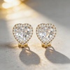 image:imageAustrian Crystal Halo Heart Clip on Earrings for Women  14K gold plated brassexquisite heart designcolorful crystalnonpiercedsoft silicone padsgift boxValentines Day giftClear White