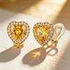 image:imageAustrian Crystal Halo Heart Clip on Earrings for Women  14K gold plated brassexquisite heart designcolorful crystalnonpiercedsoft silicone padsgift boxValentines Day giftTopaz