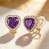 image:imageAustrian Crystal Halo Heart Clip on Earrings for Women  14K gold plated brassexquisite heart designcolorful crystalnonpiercedsoft silicone padsgift boxValentines Day giftTanzanite