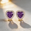 image:imageAustrian Crystal Halo Heart Clip on Earrings for Women  14K gold plated brassexquisite heart designcolorful crystalnonpiercedsoft silicone padsgift boxValentines Day giftTanzanite