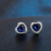 image:imageAustrian Crystal Halo Heart Stud Earrings for Women Fashion 925 Sterling Silver Hypoallergenic JewelryDark Blue