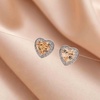 image:imageAustrian Crystal Halo Heart Stud Earrings for Women Fashion 925 Sterling Silver Hypoallergenic JewelryLight Topaz