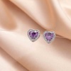 image:imageAustrian Crystal Halo Heart Stud Earrings for Women Fashion 925 Sterling Silver Hypoallergenic JewelryTanzanite