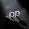 image:imageAustrian Crystal Halo Round Leverback Huggie Earrings for Women 14K Rose Gold Plated Hypoallergenic Jewelry GiftCapri Blue