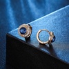 image:imageAustrian Crystal Halo Round Leverback Huggie Earrings for Women 14K Rose Gold Plated Hypoallergenic Jewelry GiftDark Blue