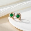 image:imageAustrian Crystal Halo Round Leverback Huggie Earrings for Women 14K Rose Gold Plated Hypoallergenic Jewelry GiftEmerald Green