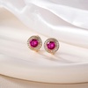 image:imageAustrian Crystal Halo Round Leverback Huggie Earrings for Women 14K Rose Gold Plated Hypoallergenic Jewelry GiftFuchsia