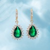 image:imageAustrian Crystal Halo Teardrop Drop Dangle Earrings for Women 14K Rose Gold Plated Hypoallergenic JewelryGreen