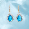 image:imageAustrian Crystal Halo Teardrop Drop Dangle Earrings for Women 14K Rose Gold Plated Hypoallergenic JewelryLight Blue