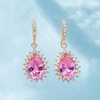 image:imageAustrian Crystal Halo Teardrop Drop Dangle Earrings for Women 14K Rose Gold Plated Hypoallergenic JewelryPink