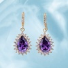 image:imageAustrian Crystal Halo Teardrop Drop Dangle Earrings for Women 14K Rose Gold Plated Hypoallergenic JewelryTanzanite