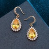 image:imageAustrian Crystal Halo Teardrop Drop Dangle Earrings for Women 14K Rose Gold Plated Hypoallergenic JewelryTopaz