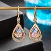 image:imageAustrian Crystal Halo Teardrop Hollow Drop Dangle Earrings for Women 14K Rose Gold Plated Hypoallergenic Jewelry GiftsAurora Borealis