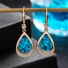 image:imageAustrian Crystal Halo Teardrop Hollow Drop Dangle Earrings for Women 14K Rose Gold Plated Hypoallergenic Jewelry GiftsBermuda Blue